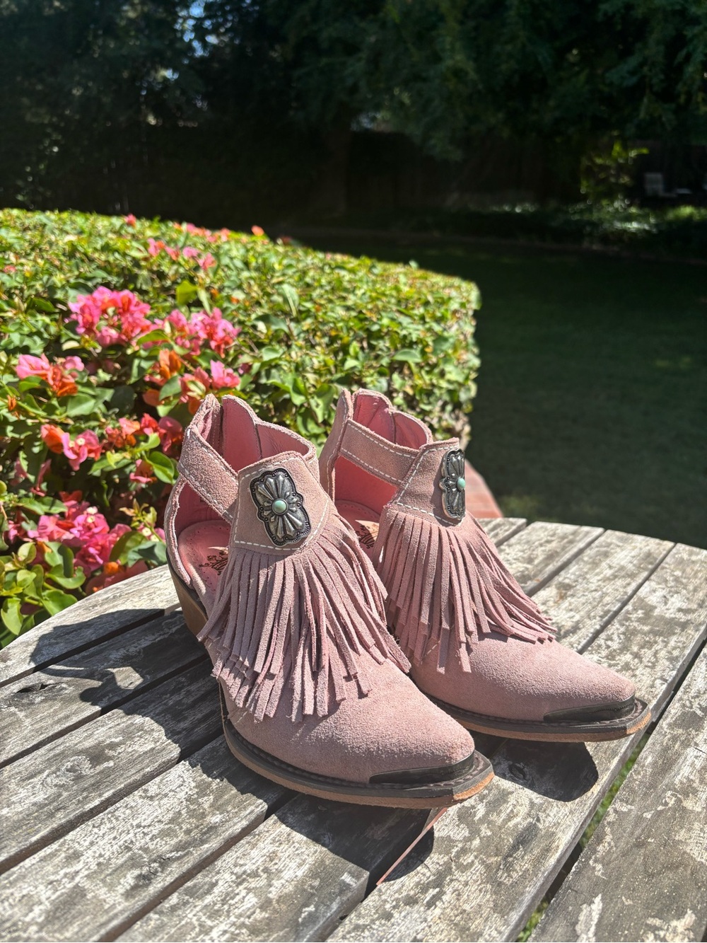 Junky Gypsy by Lane Fringe Suede Ankle Boots - Dusty Pink